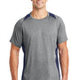 Sport-Tek Mens Contender Heather Moisture Wicking Short Sleeve Crewneck T-Shirt - Heather Vintage Grey/True Navy Blue