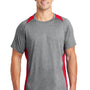 Sport-Tek Mens Contender Heather Moisture Wicking Short Sleeve Crewneck T-Shirt - Heather Vintage Grey/True Red