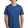 Sport-Tek Mens Drift Camo Colorblock Moisture Wicking Short Sleeve Crewneck T-Shirt - Royal Blue - Closeout