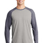 Sport-Tek Mens Moisture Wicking Long Sleeve Crewneck T-Shirt - Heather Light Grey/Heather True Navy Blue - Closeout