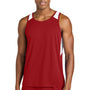 Sport-Tek Mens Club Track Tank Top - Deep Red/White - NEW