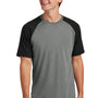 Sport-Tek Mens Halftime Raglan Short Sleeve Crewneck T-Shirt - Heather Vintage Grey/Black