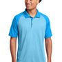 Sport-Tek Mens RacerMesh Moisture Wicking Short Sleeve Polo Shirt - Heather Pond Blue/Pond Blue - Closeout