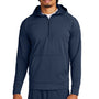 Sport-Tek Mens Sport-Wick Moisture Wicking 1/4 Zip Hooded Sweatshirt Hoodie w/ Pouch Pocket - True Navy Blue