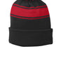 Sport-Tek Hats Unisex Stripe Pom Pom Beanie - Black/True Red