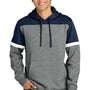 Sport-Tek Mens Drive Fleece Colorblock Hooded Sweatshirt Hoodie w/ Pouch Pocket - True Navy Blue/Heather Vintage Grey