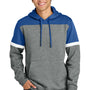 Sport-Tek Mens Drive Fleece Colorblock Hooded Sweatshirt Hoodie w/ Pouch Pocket - True Royal Blue/Heather Vintage Grey