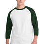 Sport-Tek Mens 3/4 Sleeve Crewneck T-Shirt - White/Forest Green