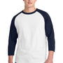Sport-Tek Mens 3/4 Sleeve Crewneck T-Shirt - White/Navy Blue