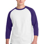 Sport-Tek Mens 3/4 Sleeve Crewneck T-Shirt - White/Purple