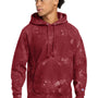 Champion Mens Reverse Weave Scrunch Dye Hooded Sweatshirt Hoodie w/ Pouch Pocket - Mulled Berry Red