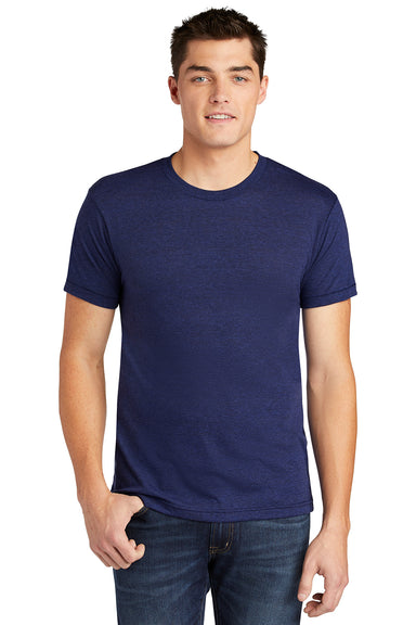 American Apparel TR401 Mens Track Short Sleeve Crewneck T-Shirt Indigo Blue Model Front