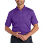 Port Authority Mens SuperPro Wrinkle Resistant React Short Sleeve Button Down Shirt w/ Pocket - Purple