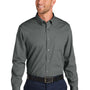 Port Authority Mens Nailhead Easy Care Long Sleeve Button Down Shirt w/ Pocket - Deep Black