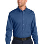 Port Authority Mens Nailhead Easy Care Long Sleeve Button Down Shirt w/ Pocket - Mediterranean Blue