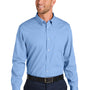 Port Authority Mens Nailhead Easy Care Long Sleeve Button Down Shirt w/ Pocket - Swiss Blue
