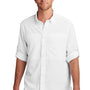 Port Authority Mens Daybreak Moisture Wicking Long Sleeve Button Down Shirt w/ Double Pockets - White