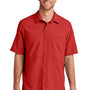 Port Authority Mens Daybreak Moisture Wicking Short Sleeve Button Down Shirt w/ Double Pockets - Rich Red