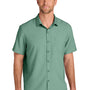Port Authority Mens UV Dockside Moisture Wicking Short Sleeve Button Down Shirt w/ Pocket - Sage Green