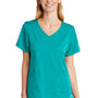 Wonderwink Womens Premiere Flex Short Sleeve V-Neck Mock Wrap Shirt w/ Pockets - Teal Blue