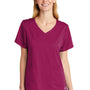 Wonderwink Womens Premiere Flex Short Sleeve V-Neck Mock Wrap Shirt w/ Pockets - Wine