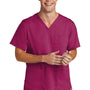 Wonderwink Mens Premiere Flex Short Sleeve V-Neck Shirt w/ Pockets - Wine