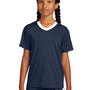 Sport-Tek Youth Moisture Wicking Competitor United Short Sleeve V-Neck T-Shirt - True Navy Blue/White