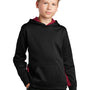 Sport-Tek Youth Sport-Wick CamoHex Moisture Wicking Fleece Hooded Sweatshirt Hoodie w/ Pouch Pocket - Black/Deep Red