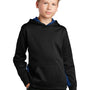 Sport-Tek Youth Sport-Wick CamoHex Moisture Wicking Fleece Hooded Sweatshirt Hoodie w/ Pouch Pocket - Black/True Royal Blue