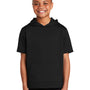 Sport-Tek Youth Fleece Moisture Wicking Short Sleeve Hooded Sweatshirt Hoodie w/ Pouch Pocket - Black
