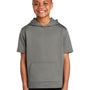 Sport-Tek Youth Fleece Moisture Wicking Short Sleeve Hooded Sweatshirt Hoodie w/ Pouch Pocket - Dark Smoke Grey