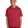 Sport-Tek Youth Fleece Moisture Wicking Short Sleeve Hooded Sweatshirt Hoodie w/ Pouch Pocket - Deep Red