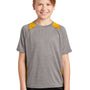 Sport-Tek Youth Contender Heather Moisture Wicking Short Sleeve Crewneck T-Shirt - Heather Vintage Grey/Gold - Closeout