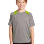 Sport-Tek Youth Contender Heather Moisture Wicking Short Sleeve Crewneck T-Shirt - Heather Vintage Grey/Lime Shock Green - Closeout