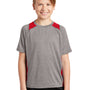 Sport-Tek Youth Contender Heather Moisture Wicking Short Sleeve Crewneck T-Shirt - Heather Vintage Grey/True Red