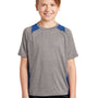 Sport-Tek Youth Contender Heather Moisture Wicking Short Sleeve Crewneck T-Shirt - Heather Vintage Grey/Royal Blue - Closeout