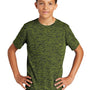 Sport-Tek Youth Electric Heather Moisture Wicking Short Sleeve Crewneck T-Shirt - Lime Shock Green True Navy Blue Electric - Closeout
