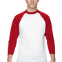 Augusta Sportswear Mens Raglan 3/4 Sleeve Crewneck T-Shirt - White/Red