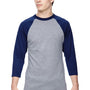 Augusta Sportswear Mens Raglan 3/4 Sleeve Crewneck T-Shirt - Heather Grey/Navy Blue