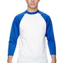 Augusta Sportswear Mens Raglan 3/4 Sleeve Crewneck T-Shirt - White/Royal Blue