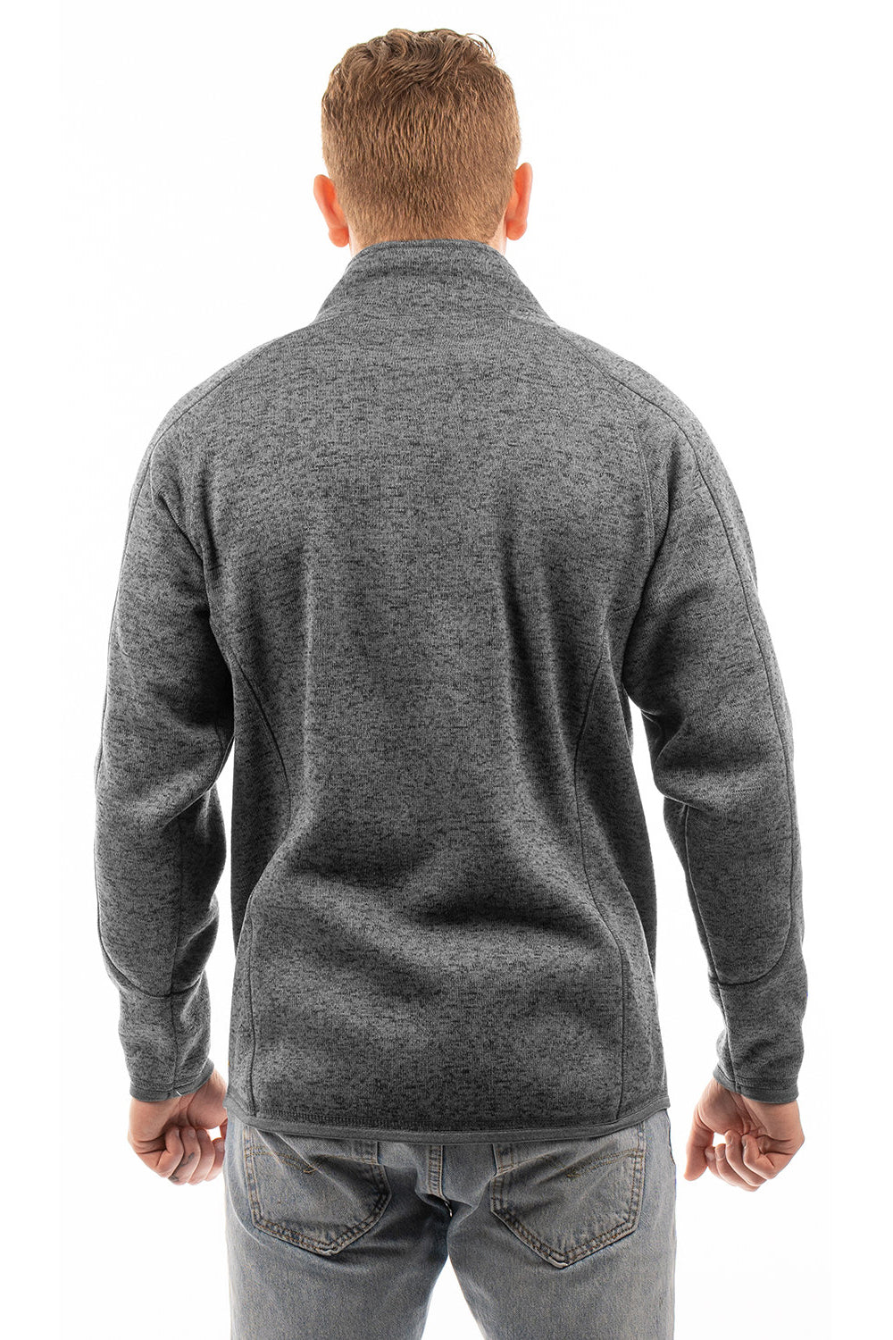 Burnside 3901 Mens Sweater Knit Full Zip Jacket Heather Charcoal Grey Model Back