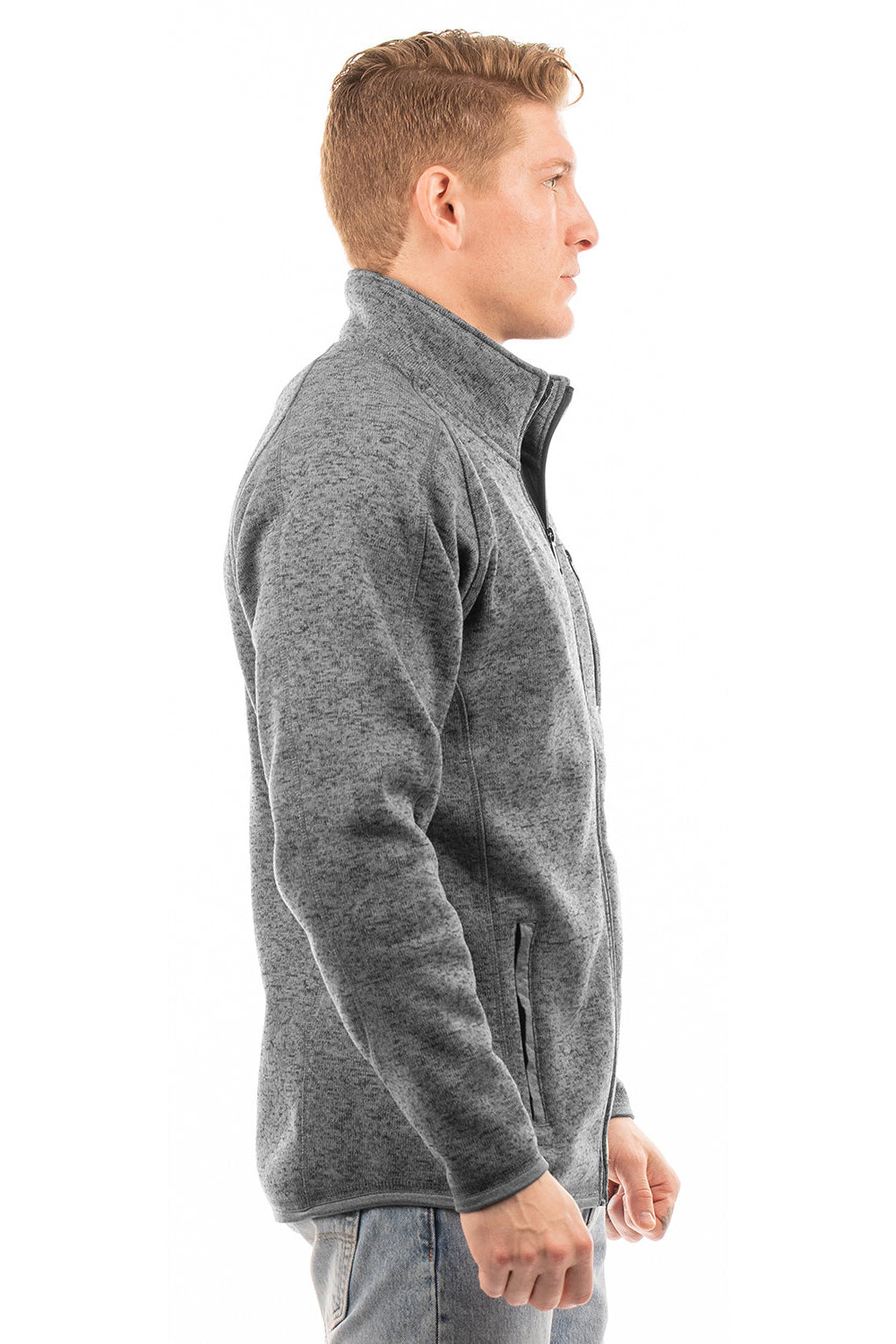 Burnside 3901 Mens Sweater Knit Full Zip Jacket Heather Charcoal Grey Model Side