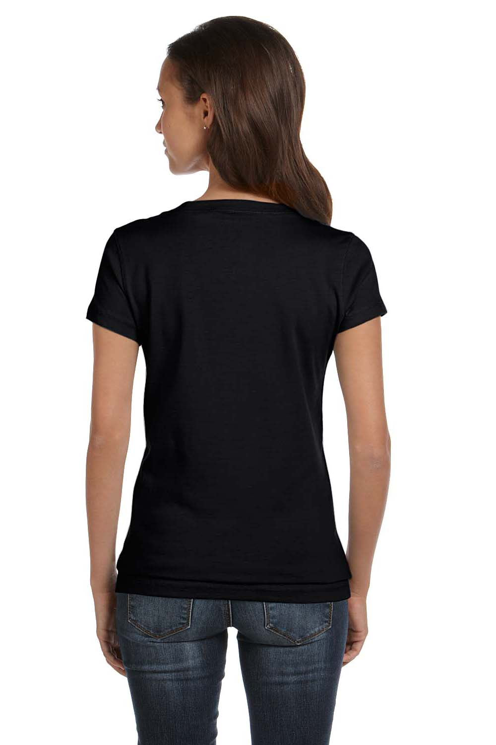 Bella + Canvas B6005/6005 Womens Jersey Short Sleeve V-Neck T-Shirt Black Model Back