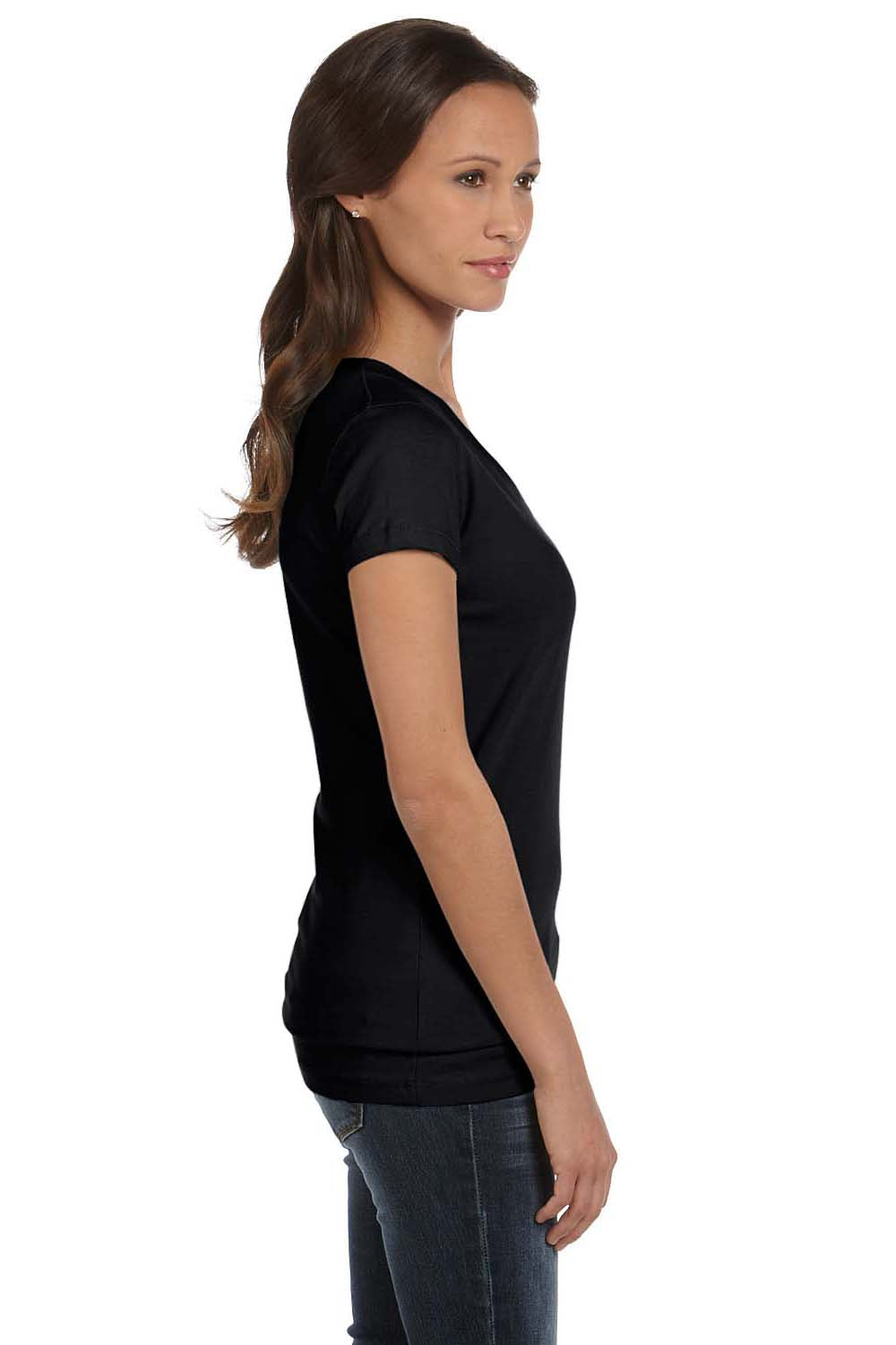 Bella + Canvas B6005/6005 Womens Jersey Short Sleeve V-Neck T-Shirt Black Model Side