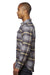 Burnside 8219 Mens Plaid Flannel Long Sleeve Snap Down Shirt w/ Double Pockets Light Grey Model Side
