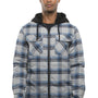 Burnside Mens Quilted Flannel Full Zip Hooded Jacket - Grey/Blue - NEW