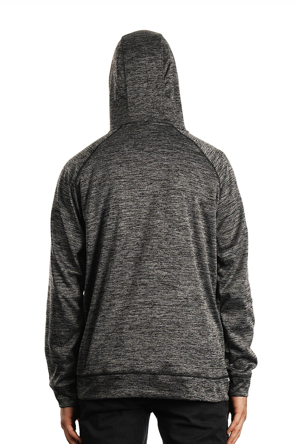 Burnside 8670 Mens Performance Raglan Hooded Sweatshirt Hoodie Heather Charcoal Grey Model Back