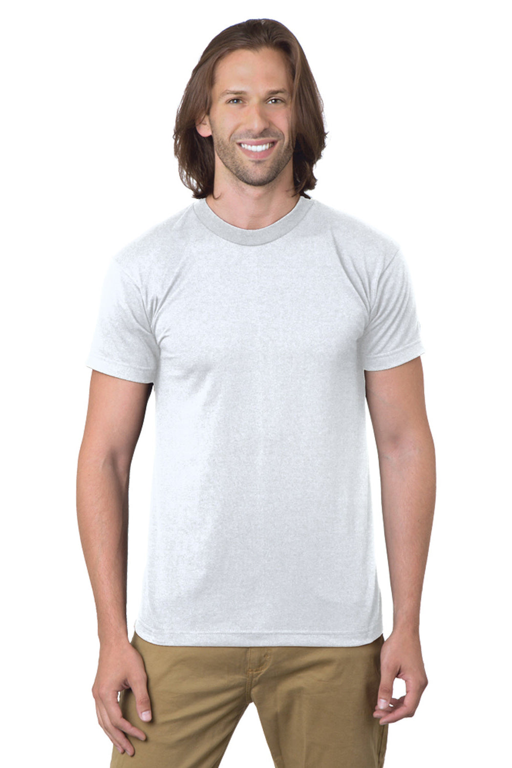 Bayside 1701 Mens USA Made Short Sleeve Crewneck T-Shirt White Model Front