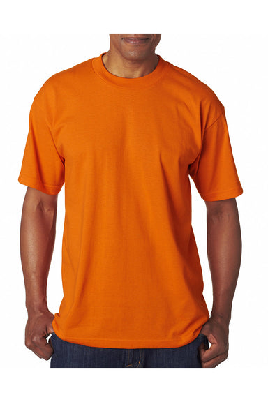 Bayside 1701 Mens USA Made Short Sleeve Crewneck T-Shirt Safety Orange Model Front