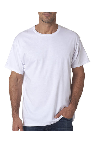 Bayside 5000 Mens USA Made Short Sleeve Crewneck T-Shirt White Model Front